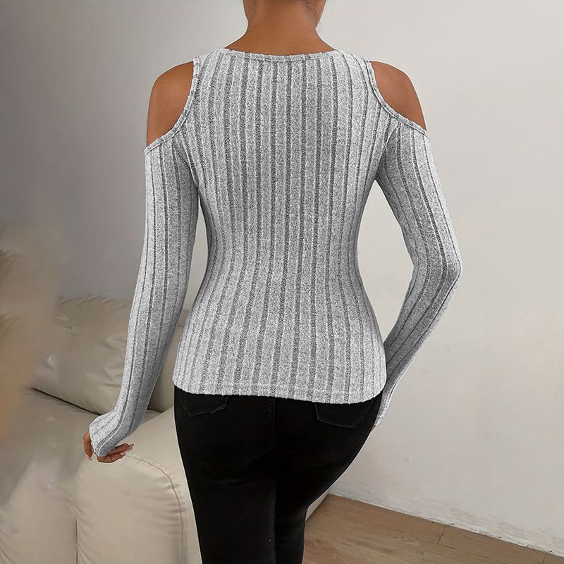 Women’s Ribbed Long Sleeved Top with Front Cut Out