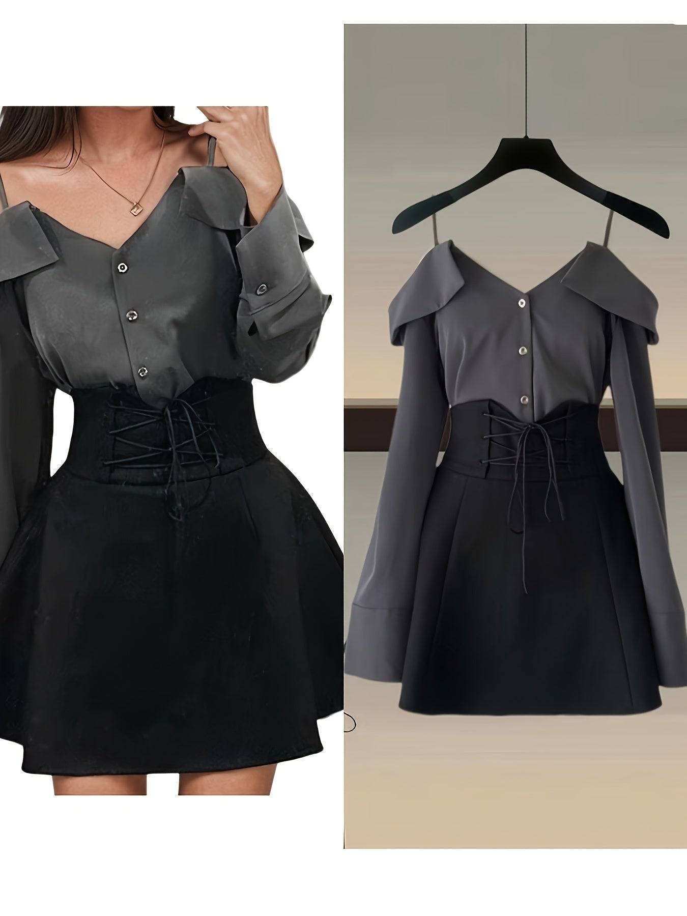 Women’s Y2K Summer Two-Piece Set with Off-Shoulder Ruffle Top & High-Waist Lace-Up A-Line Skirt, Cute Streetwear Outfit