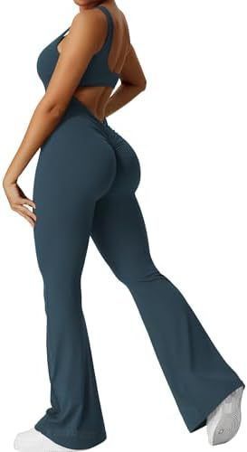 Sleeveless Flare Yoga Jumpsuits Long Pants High Stretch