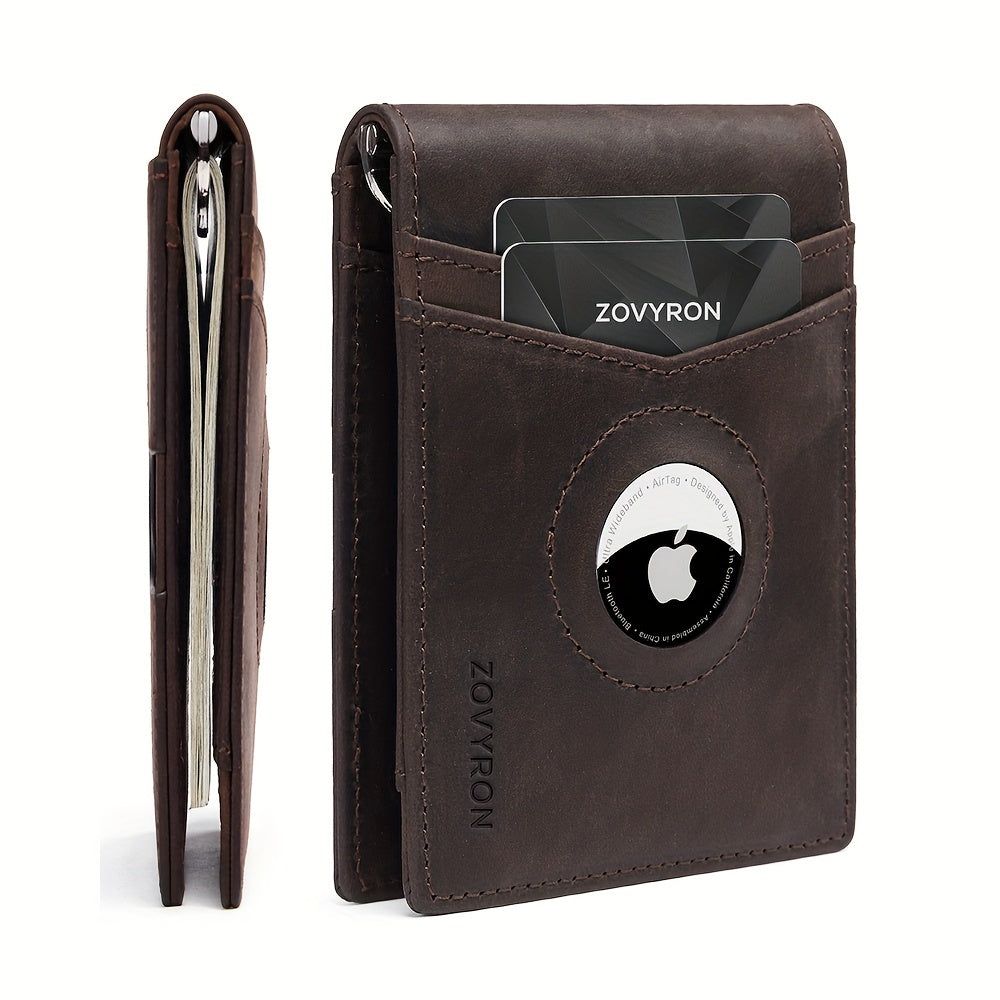 Mens Leather Bifold Wallet with AirTag Slot