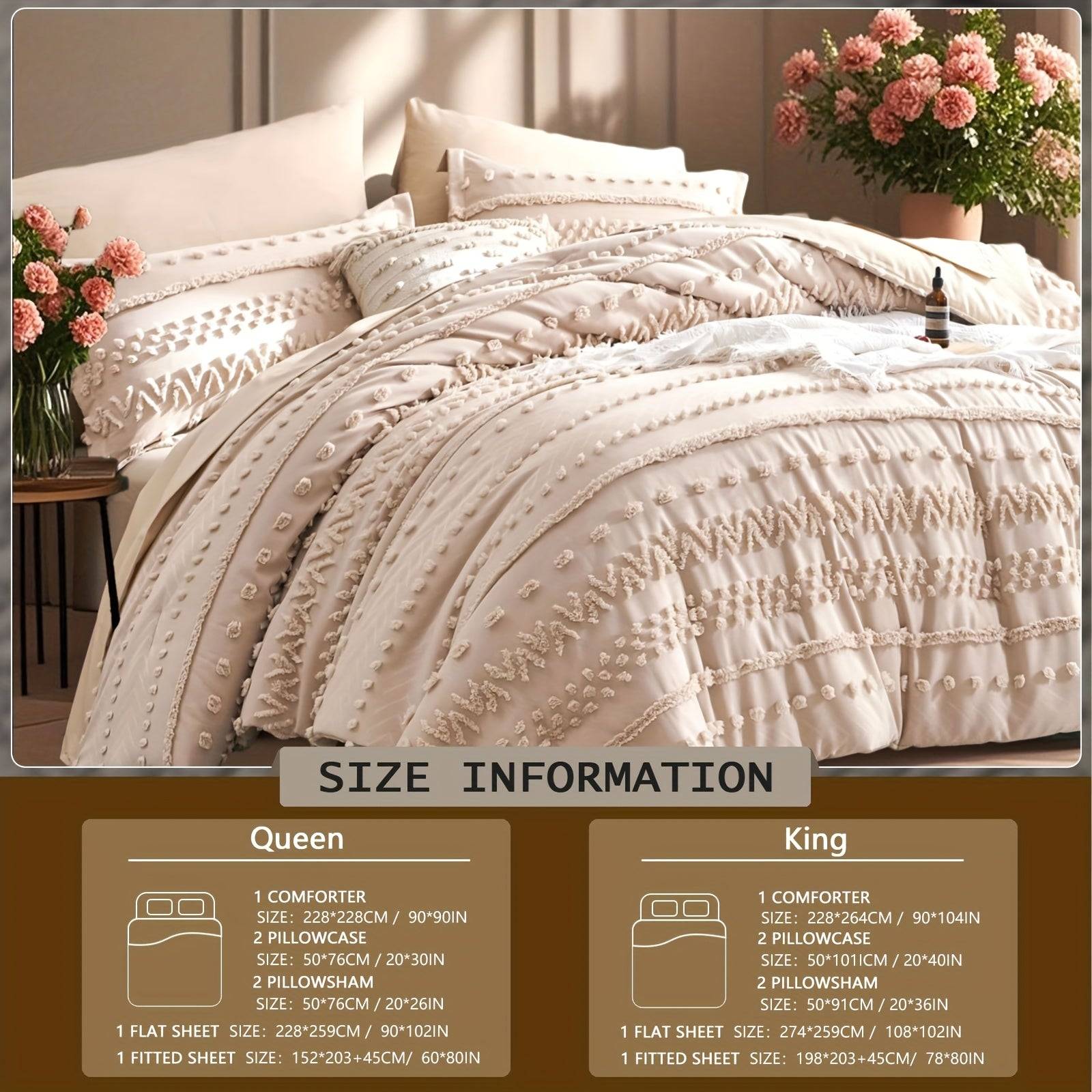 7-Piece Solid Color Tufted Comforter Set, Soft Microfiber and Polyester Bedding, Machine Washable, All-Season Use