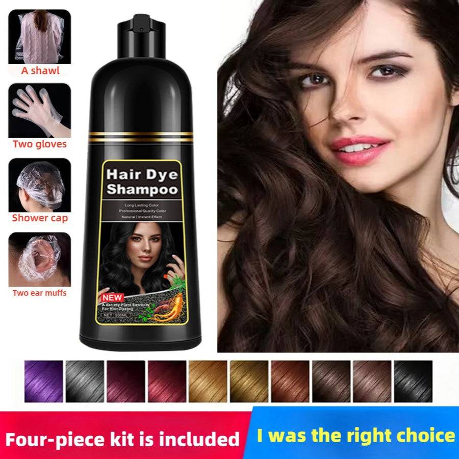 500ml 5-in-1 Hair Dye Shampoo – Covers White Hair, Herbal Formula, Free Toolkit, Gift for Men & Women