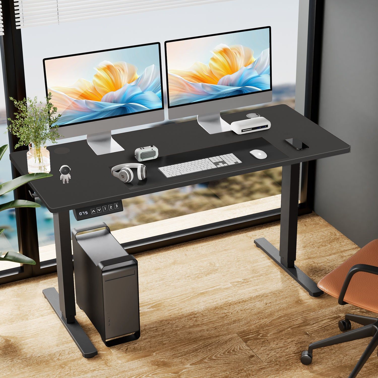 Electric Adjustable Standing Desk With Hooks And Cable Port