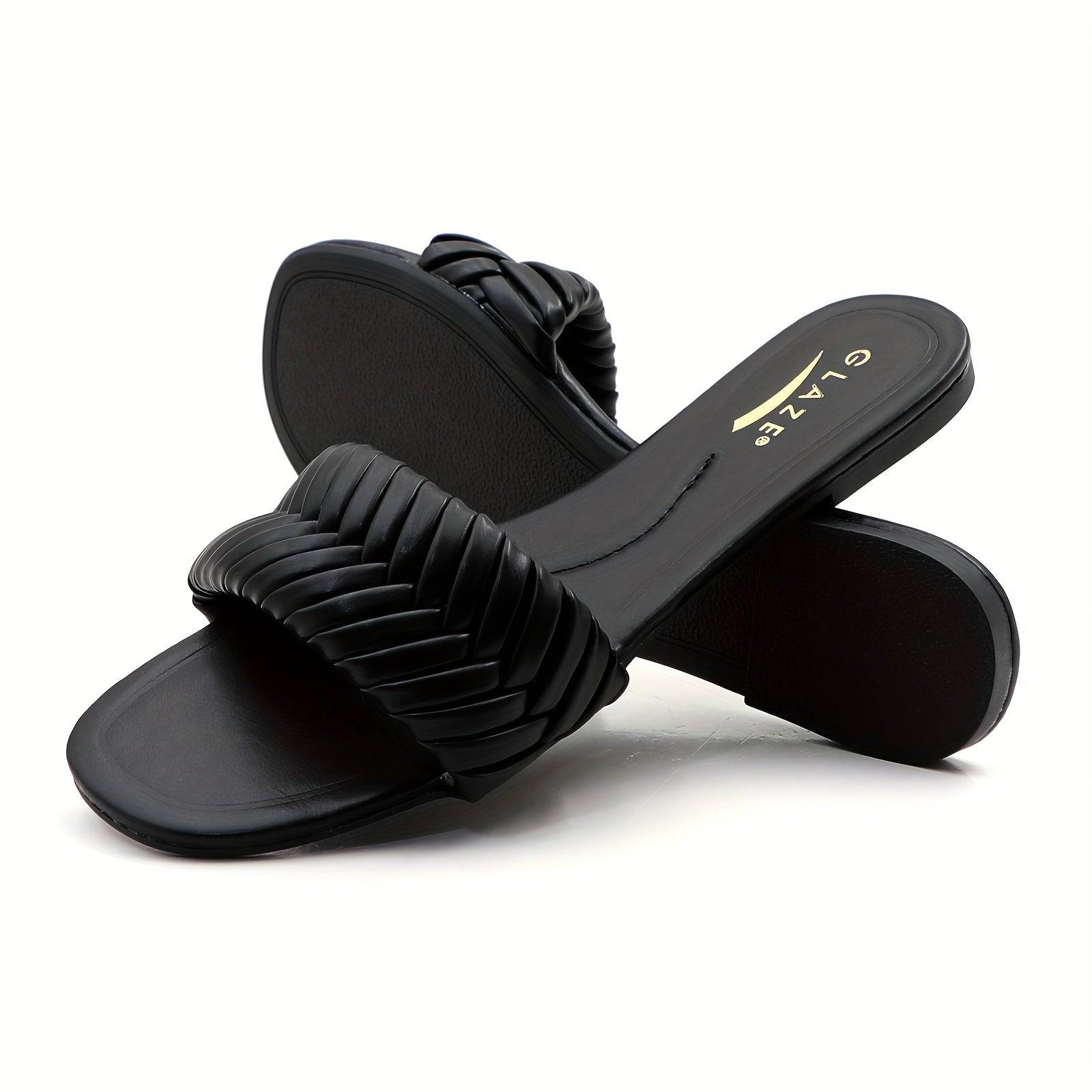 Women’s Boho Braided Sandals – Thick Cushion Midsole, Slip-On Comfort Slides for Summer Beach & Casual Wear