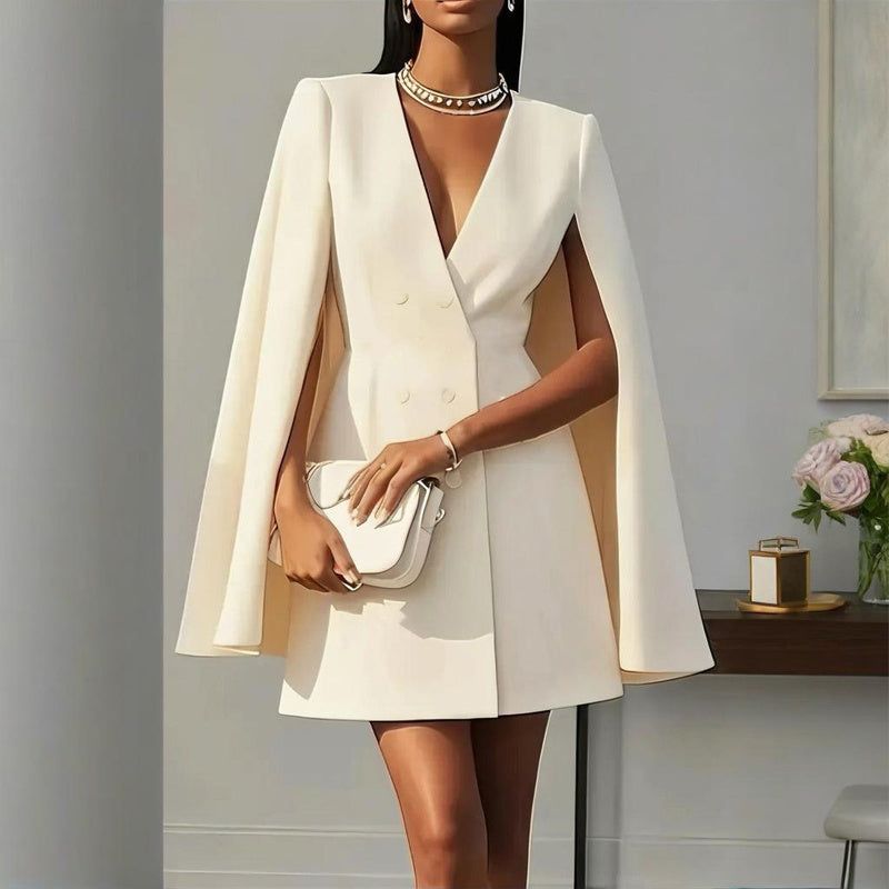Womens V Neck Cape Sleeve Blazer Dress for Spring Events