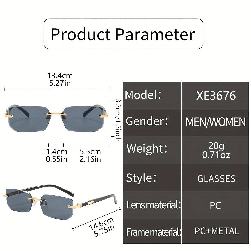 5pcs Frameless Metal Fashion Glasses, Classic Retro Unisex Eyewear for Summer, Street Style & Parties