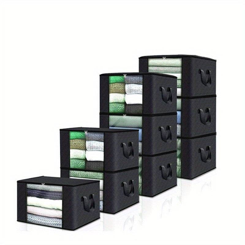 3-Pack Large Capacity Foldable Storage Bins, Grey Woven Fabric Boxes for Bedroom, Dorm, Wardrobe or Under-Bed Organization