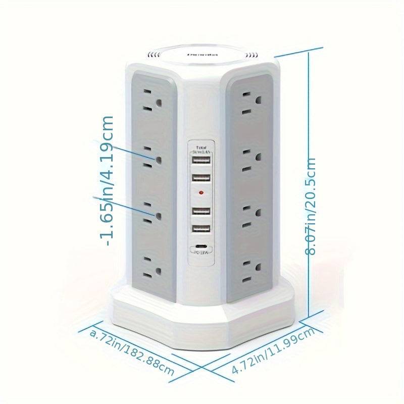 Power Strip Tower with 16 AC Outlets & 5 USB Ports Flat Plug Design with USB-C Surge Protector Extension Hub