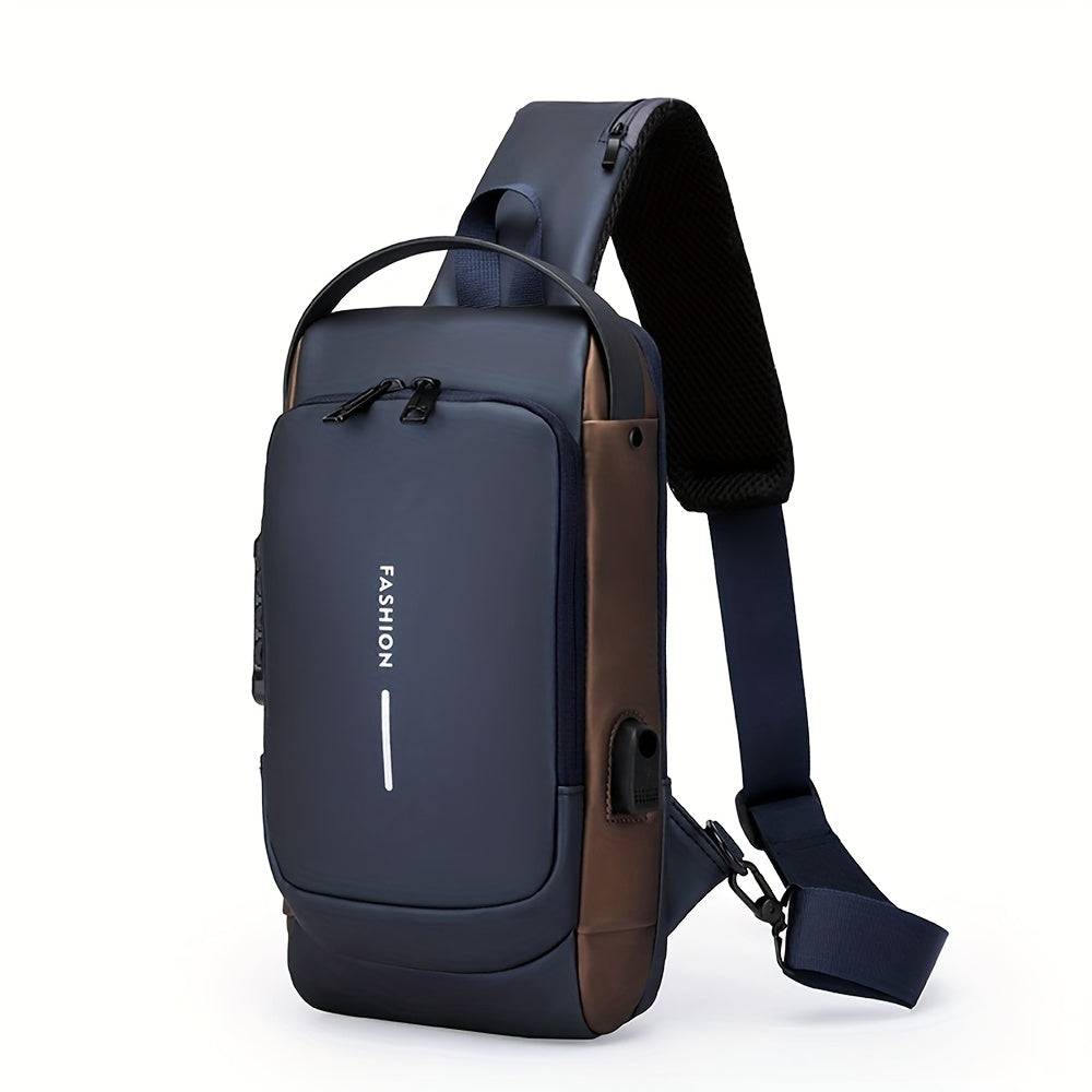 Men's anti-theft chest bag with password lock, crossbody design, multiple compartments, for commuting and travel