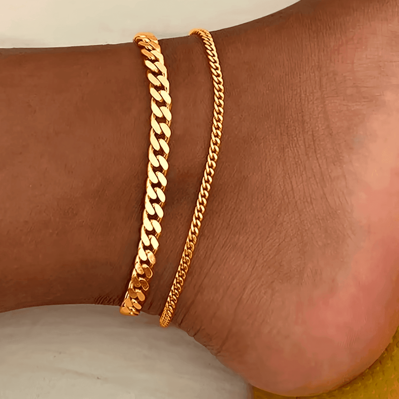 2-Piece Stainless Steel Women’s Anklet Set Double-Layer Cuban Chain for Daily Wear & Vacation