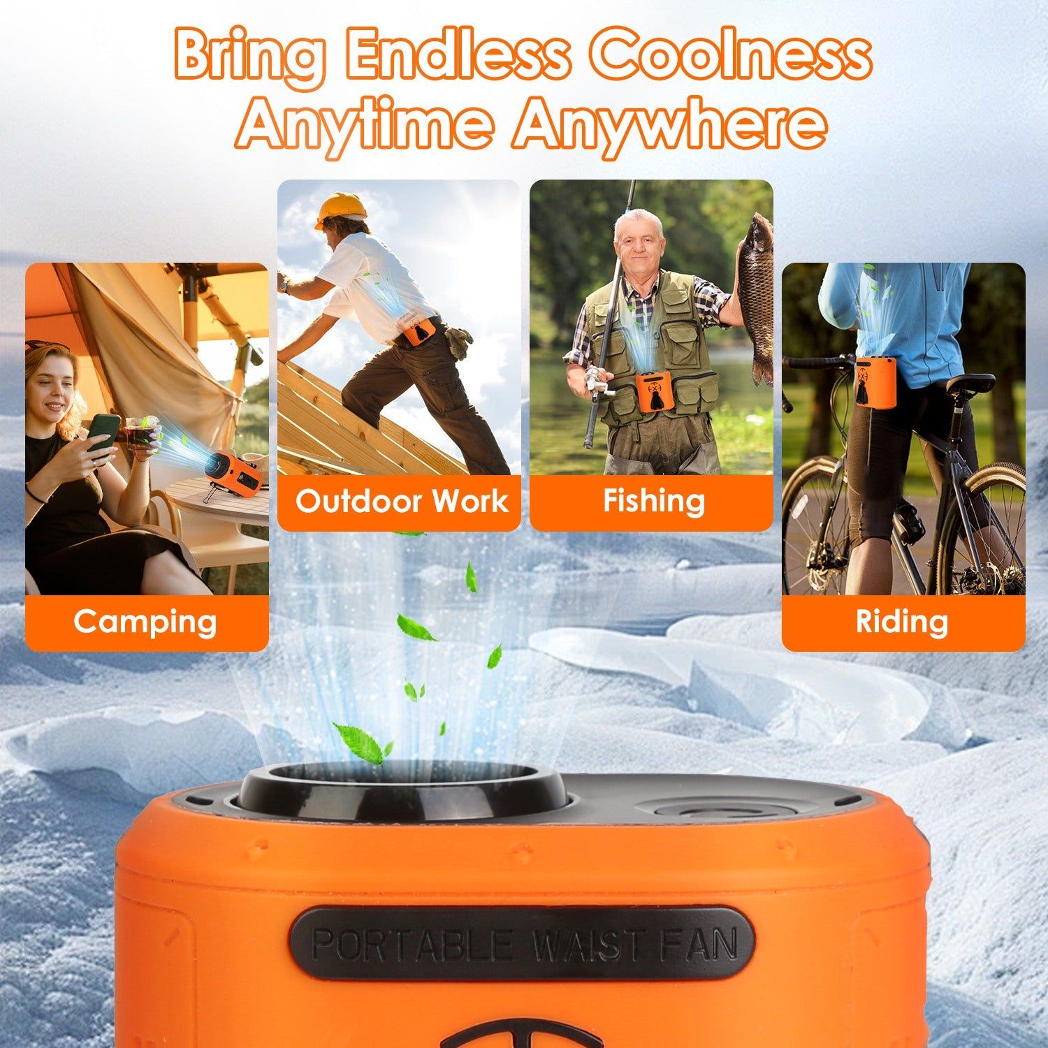 Portable Waist Clip Fan With LED Light And Power Bank