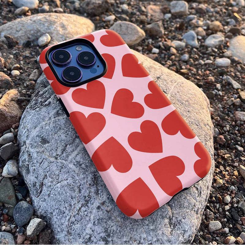 Red Love Phone Case Glossy 2-in-1 Design with Double Layer Protection Shockproof Cover Compatible with iPhone 7–16 Pro Max