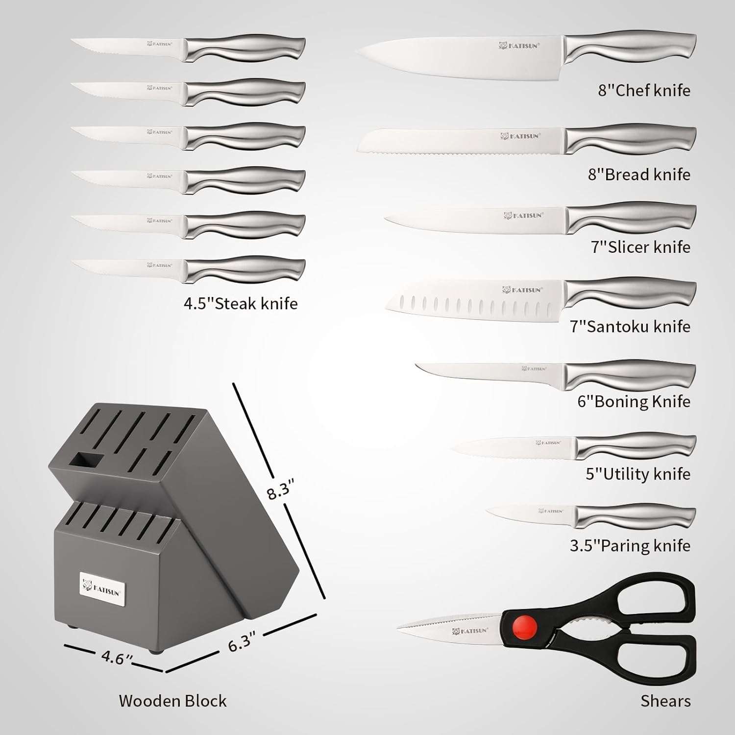 15 Piece Kitchen Knife Set with Block