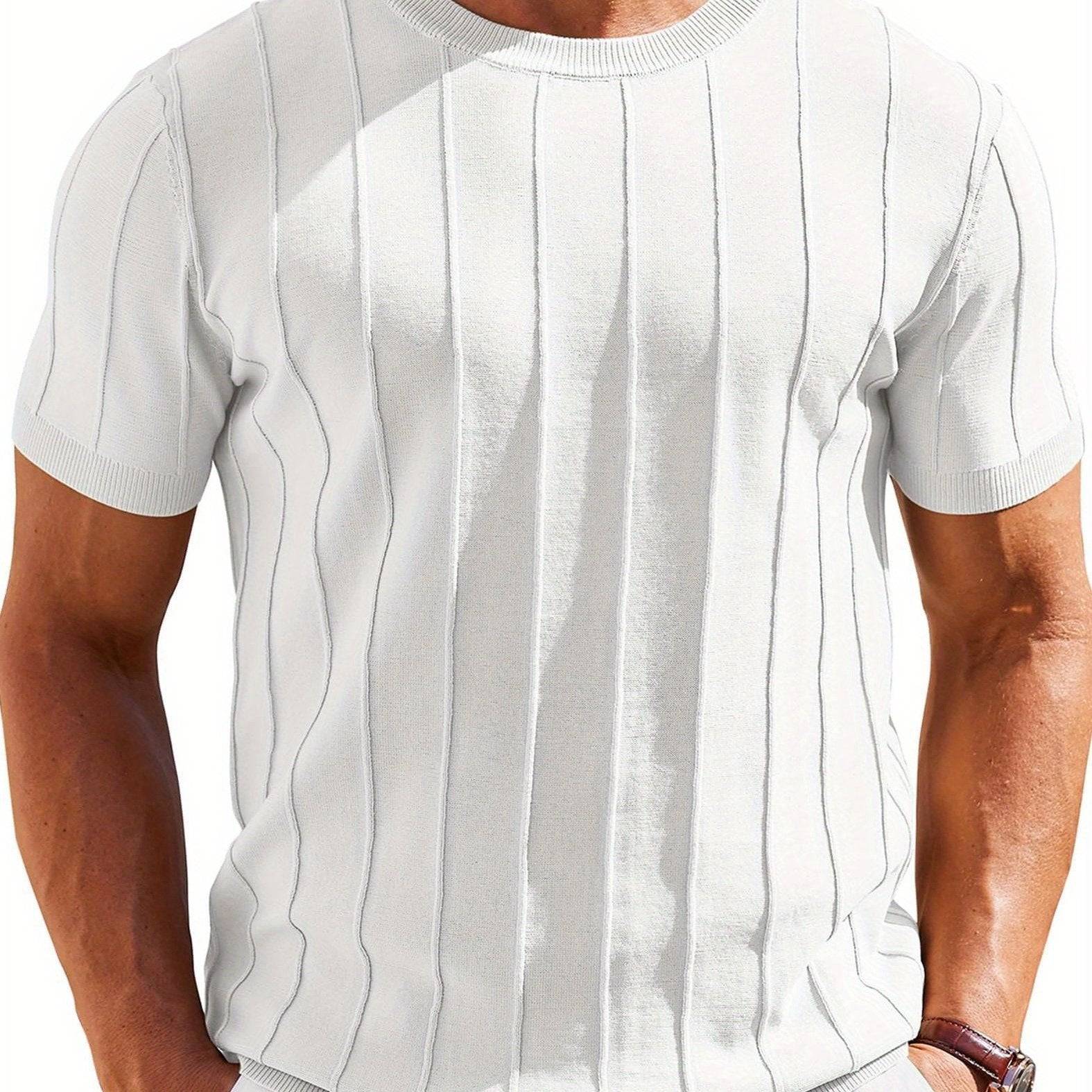 Men’s Casual Crew Neck T-Shirt 100% Viscose Knit Short Sleeve Ribbed Pullover Solid Color Medium Stretch Summer Top