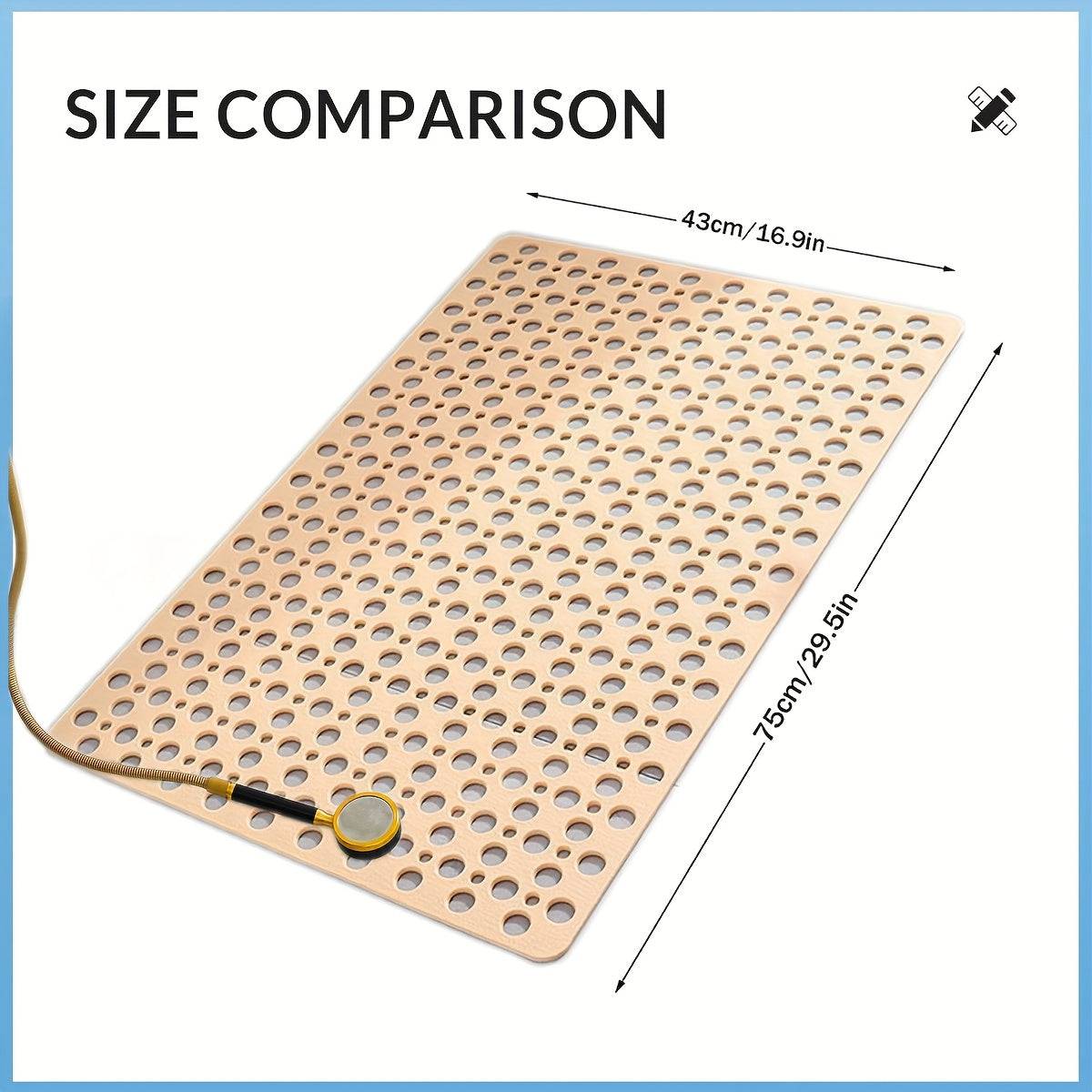 Quick-Dry Non-Slip Massage Bath Mat 43x75cm Suction Cup Mat with Drain Holes & Rings for Home & Hotel Use