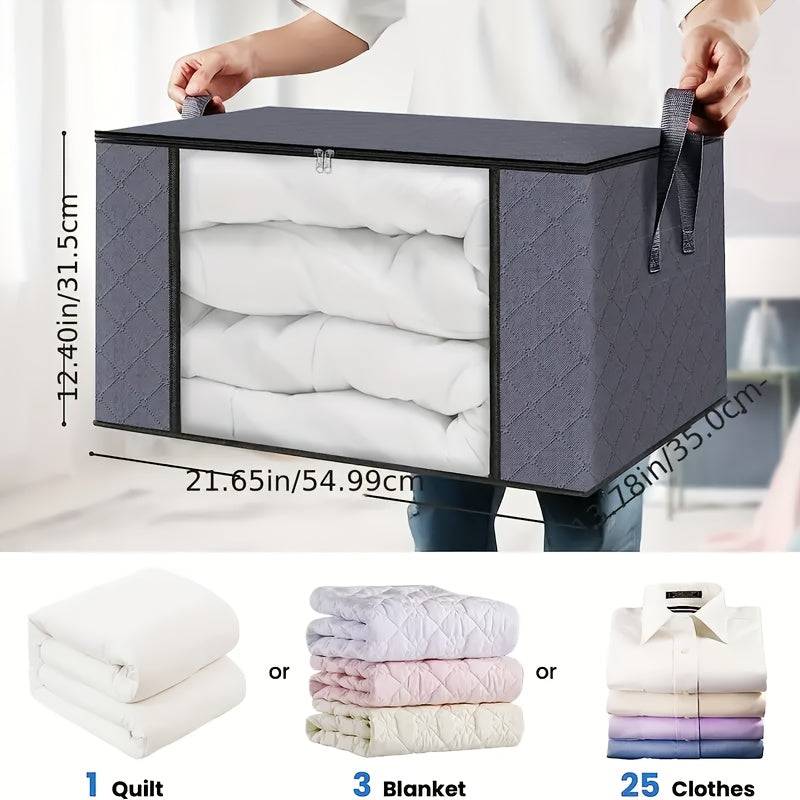 3-Pack Large Capacity Foldable Storage Bins, Grey Woven Fabric Boxes for Bedroom, Dorm, Wardrobe or Under-Bed Organization