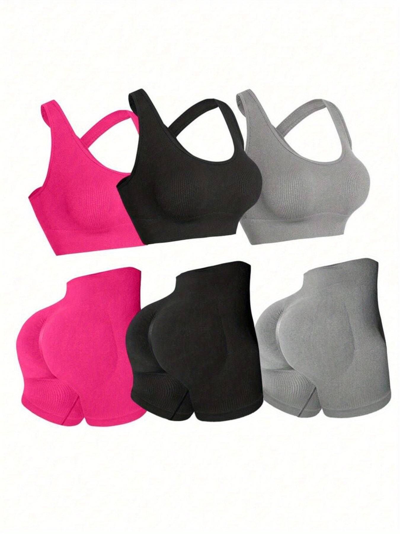 3-Piece Women’s Seamless Sportswear Set with See-Through Back Bra & High-Stretch Shorts, Tight Fit for Training & Fitness