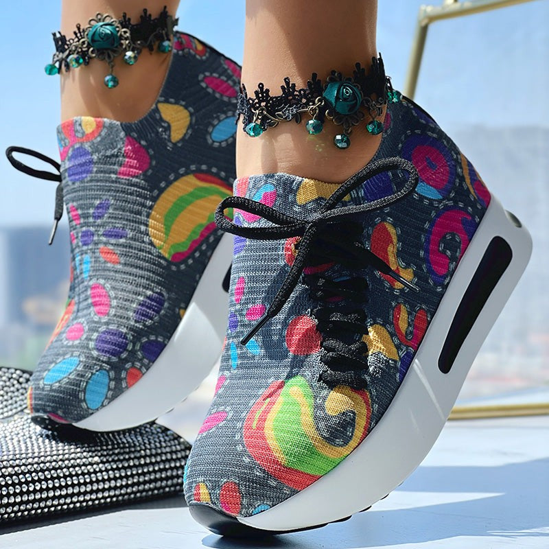 Paisley Print Slip On Sneakers With Side Lace Up Design
