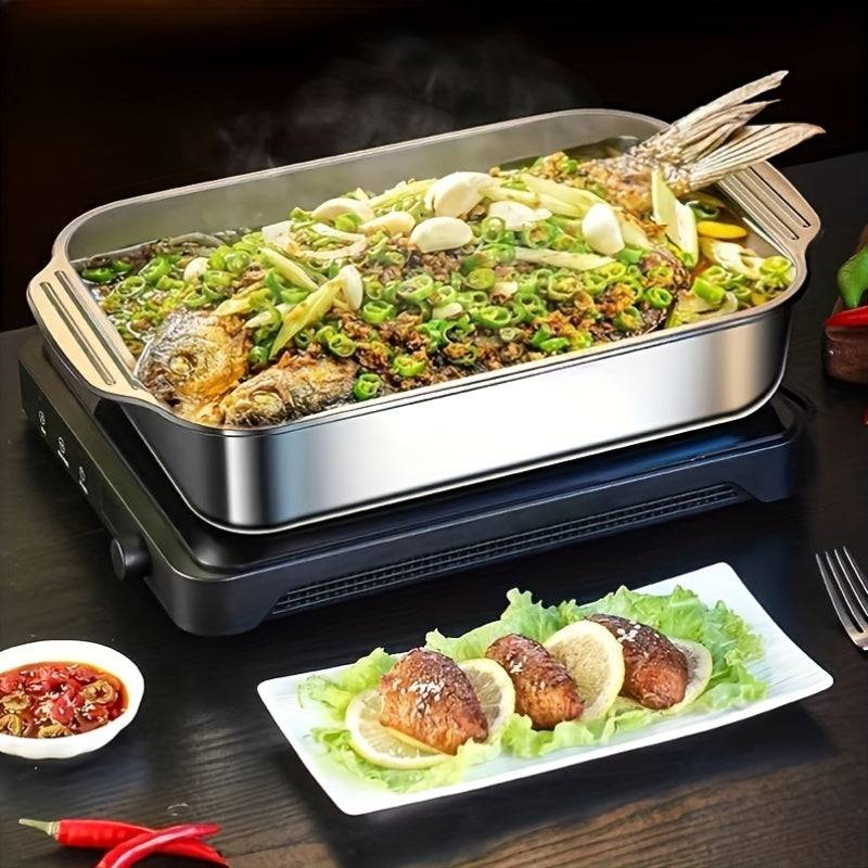 4pcs Stainless Steel Baking Pan Set – 2 Deep Dishes & 2 Handle-Lid Rectangular Roasting Pans, 16in Dishwasher Safe Cookware