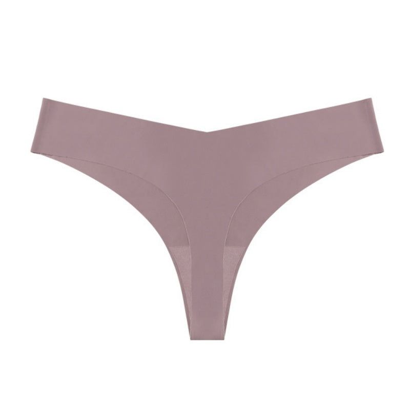 Women’s Low Waist Seamless Thong Ice Silk Nude Feel with Cotton Crotch Breathable T-Back Underwear