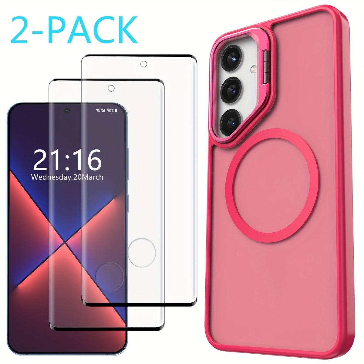 Magnetic Clear Case for Samsung Galaxy S24/S24+/S24 Ultra/FE, Shockproof Slim Bumper Cover with Kickstand and 2 Tempered Glass Protectors