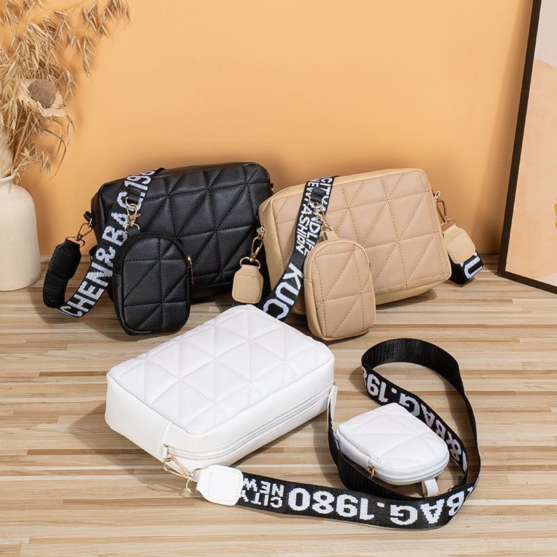 Women’s Two-Piece Messenger Bag Set PU Leather Soft Shoulder Bag with Small Crossbody Pouch