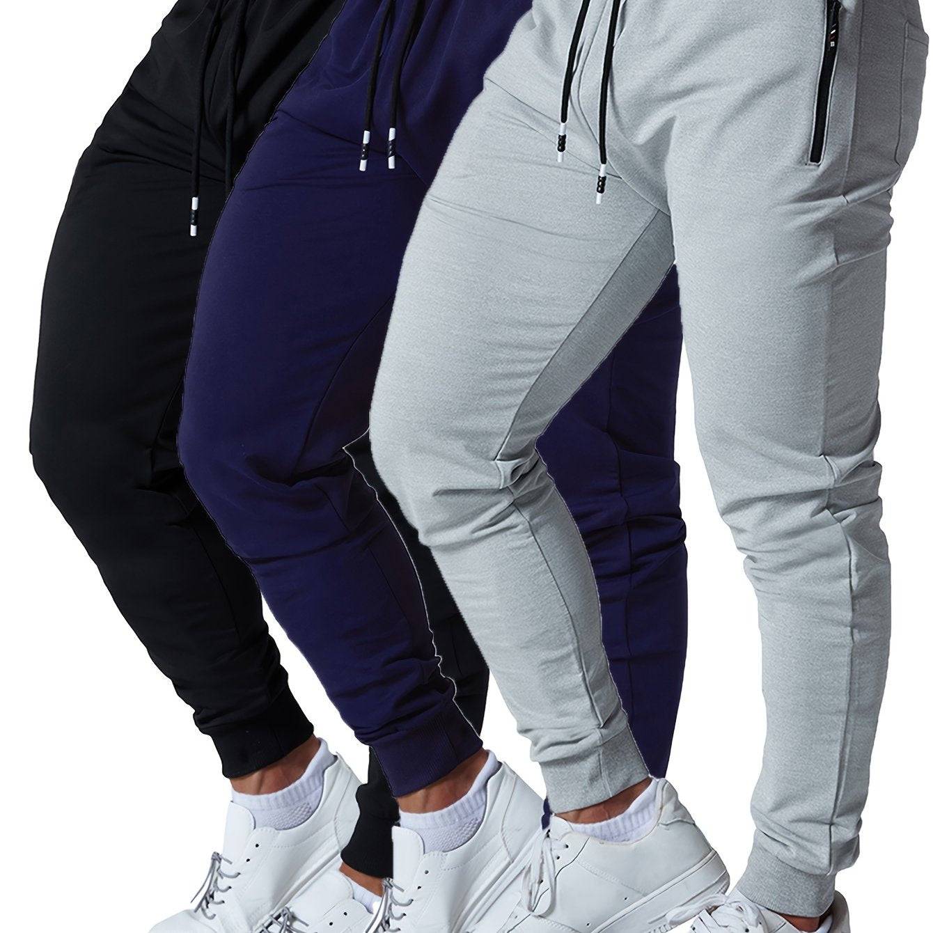 3-Pack Men’s Athletic Jogger Pants Tapered Sweatpants with Zipper Pockets for Workout, Running & Jogging
