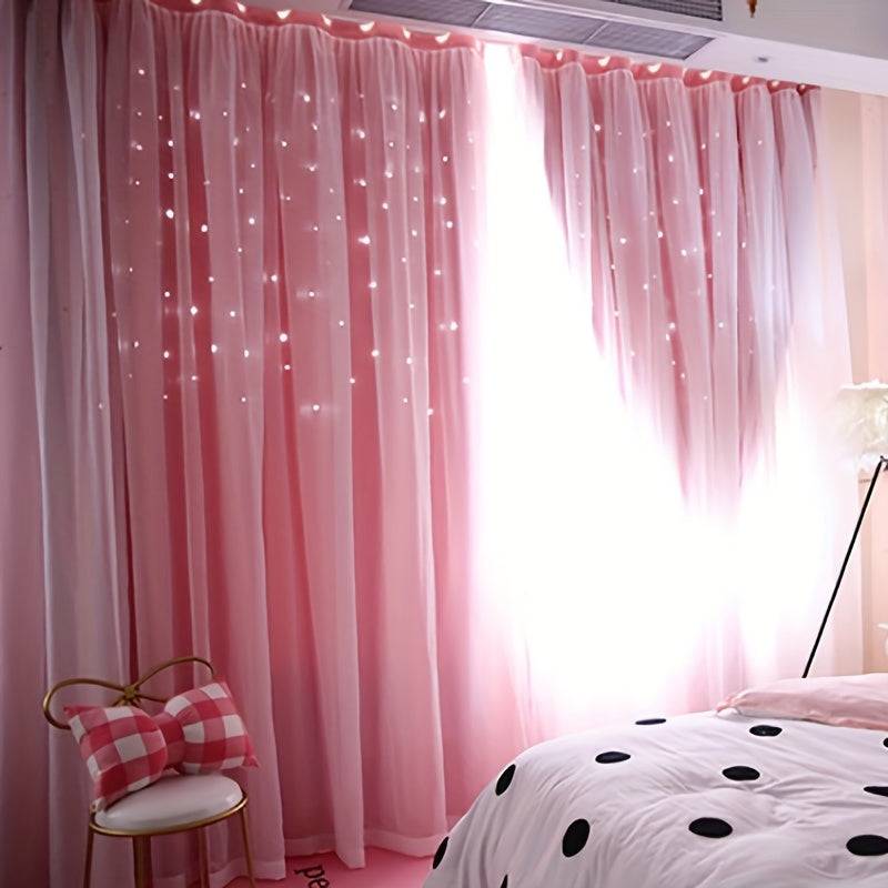 Blackout Star Cutout Curtain Panel 100% Polyester, Double Layer Grommet Top, 39x79in Modern Drapes for Living Room & Bedroom