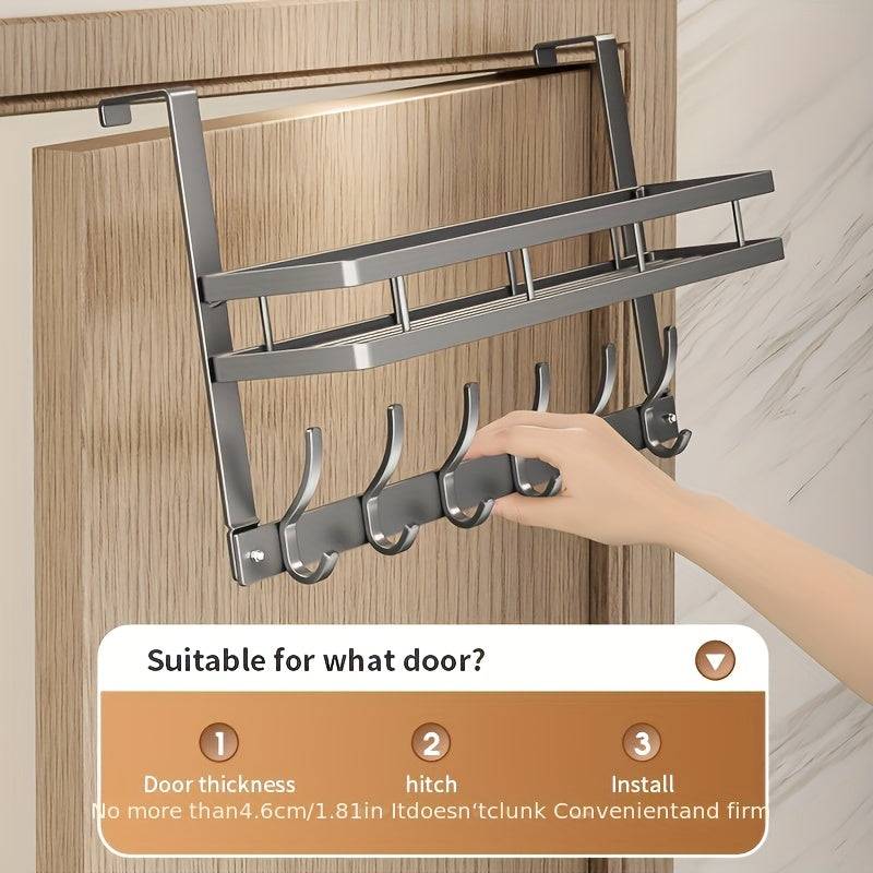 Over-the-Door Metal Organizer Rack Heavy-Duty 5-Hook Space-Saving Storage for Bathroom, Bedroom & Kitchen No-Drill Multifunctional Design