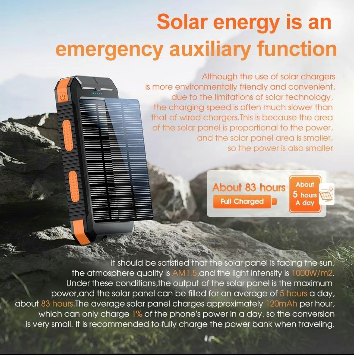 Solar Portable Charger with Dual USB and Flashlight