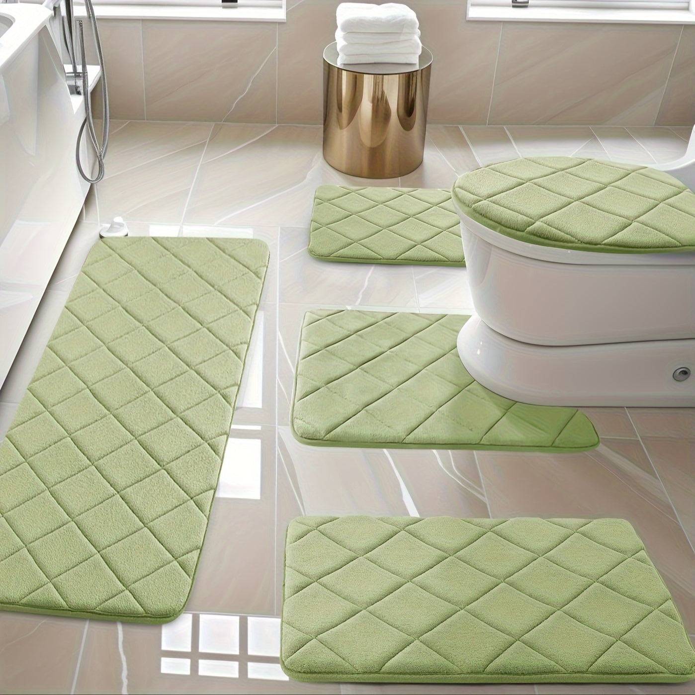 3/5pcs Bathroom Rug Set Soft Memory Foam Mats with Anti-Slip Design Machine Washable Absorbent Grey Rugs for Toilet & Floor