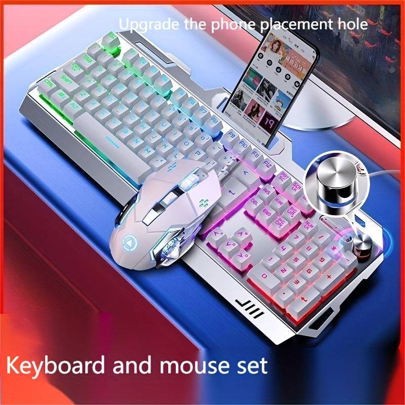 Wired Gaming Keyboard 104-Key Full Size with LED Backlight, Ergonomic Quiet Design & Volume Knob for PC & Laptop