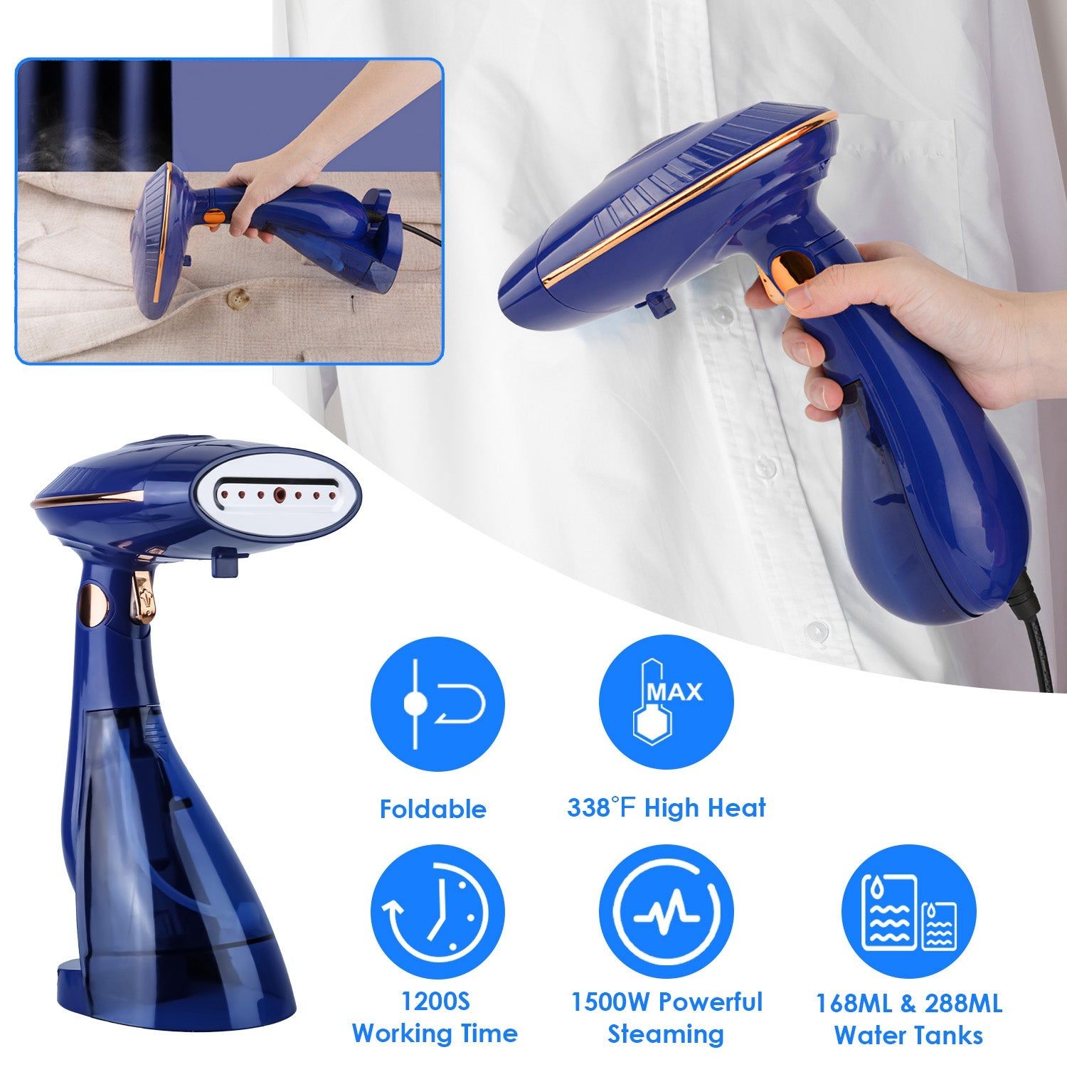1500W 2 In 1 Portable Clothes Steamer With Dual Tanks