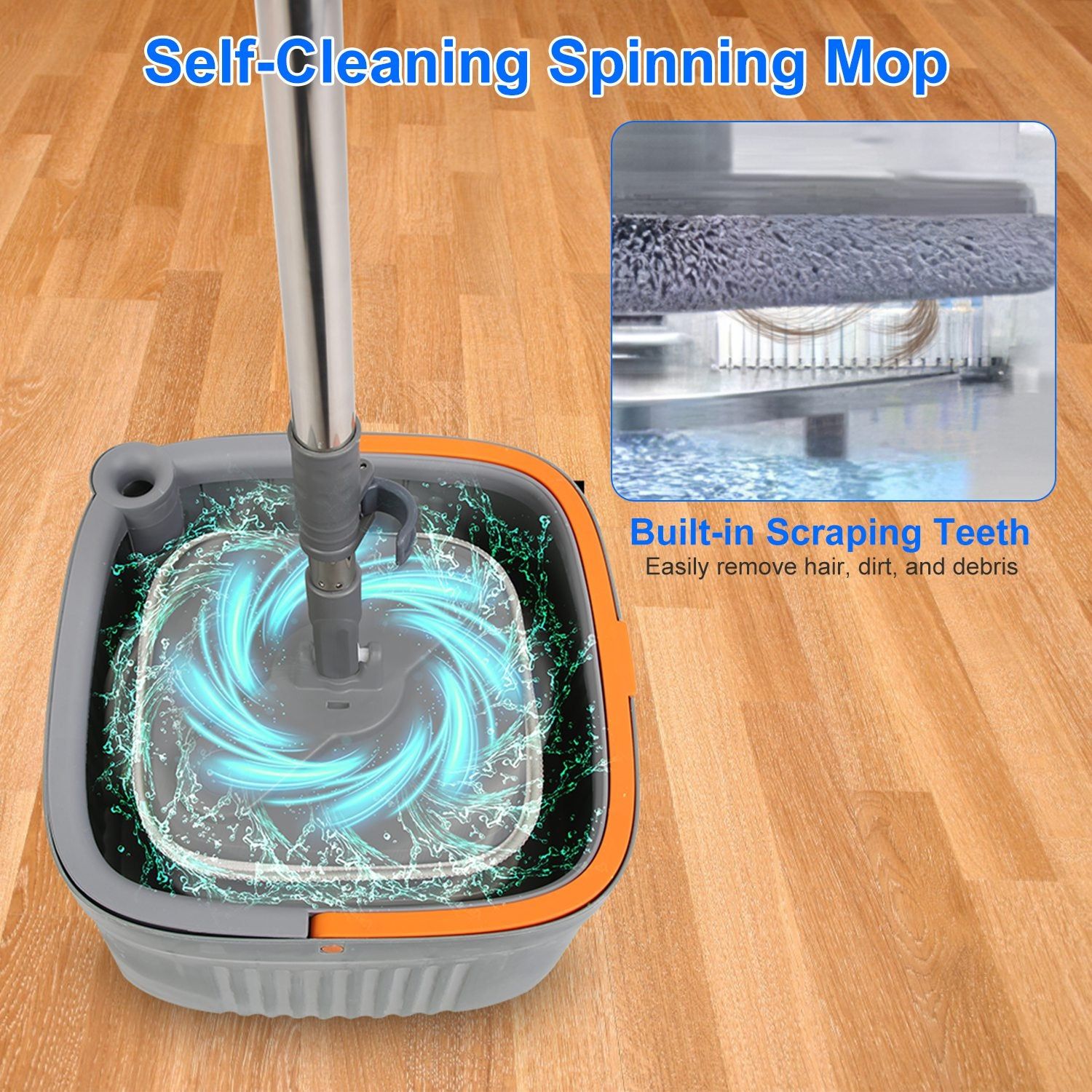 Spin Mop with Dual Compartment Bucket and Microfiber Pads