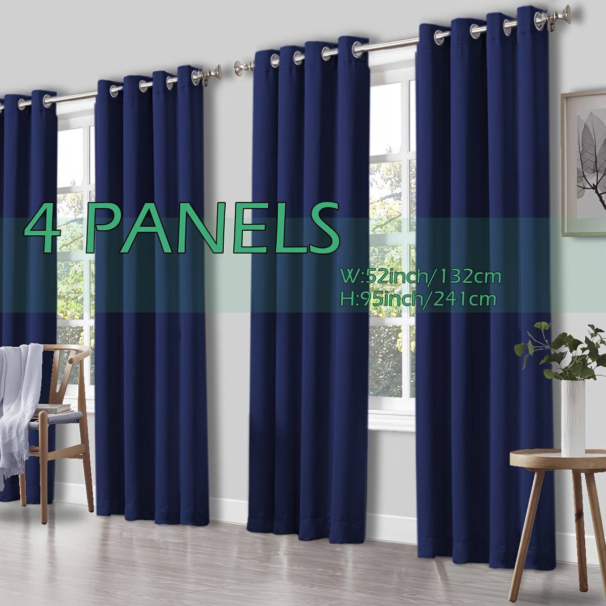 Set of 4 Thermal Blackout Curtains Triple Weave Solid Grommet Panels Insulated Patio Drapes for Complete Darkness & Comfort at Home or Office