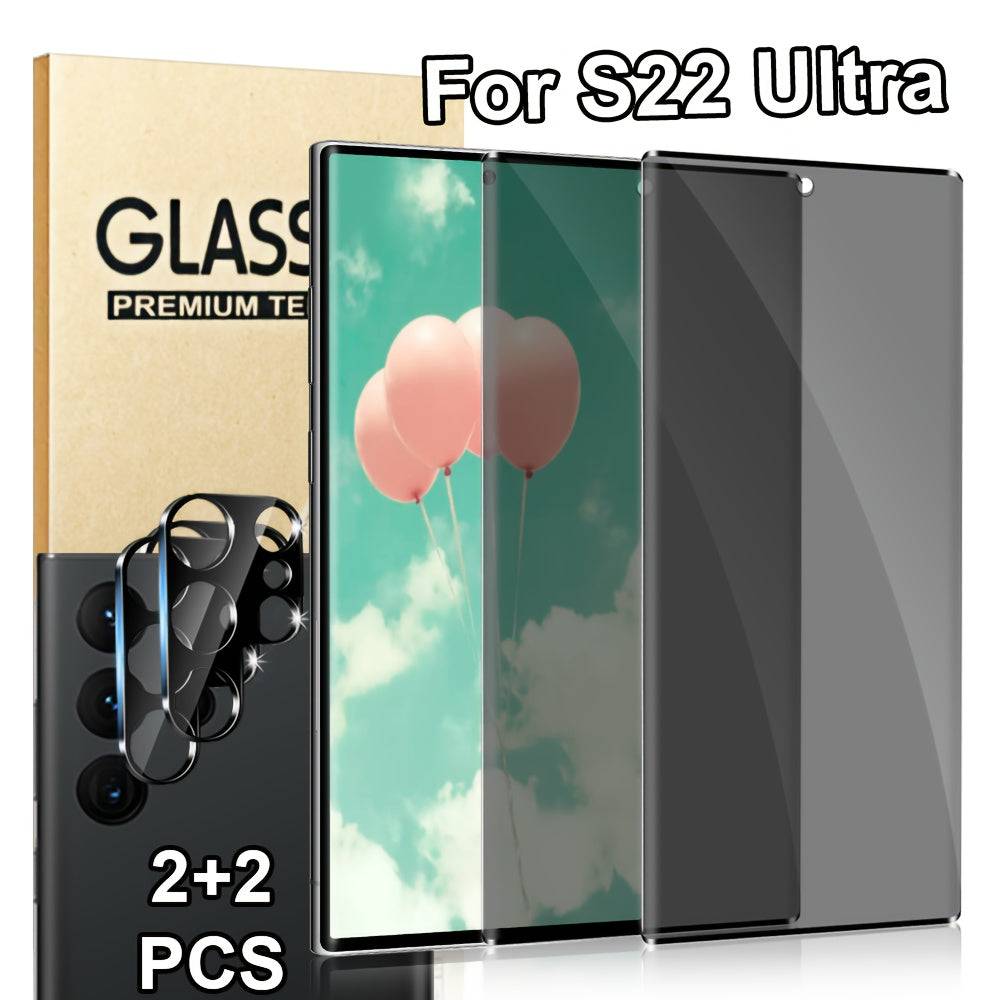 2+2 Pack Privacy Tempered Glass Screen Protectors for Samsung Galaxy S10–S25 and Note10/20 Series, 3D Full Coverage, Scratch-Resistant, Fingerprint Unlock