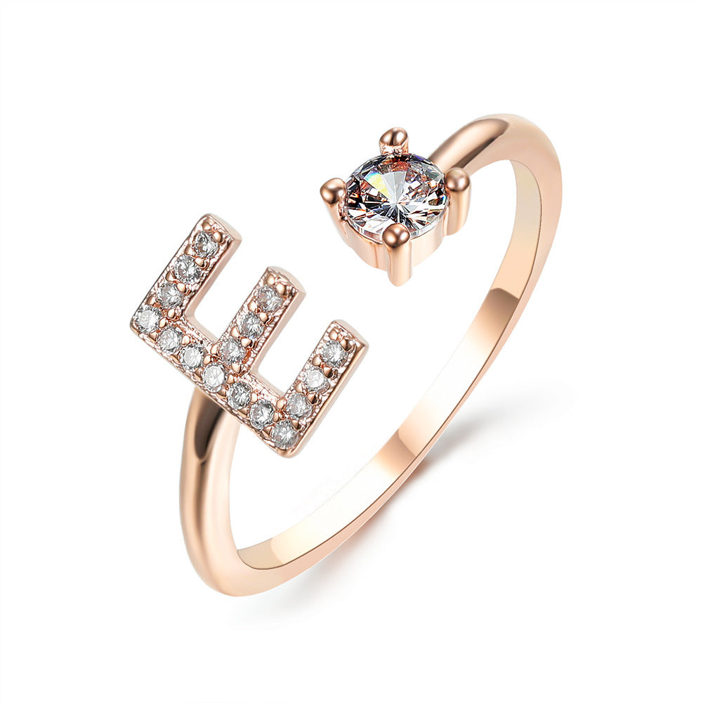 Anillo de letra ajustable con circonitas y diseño inicial de 26 para mujer