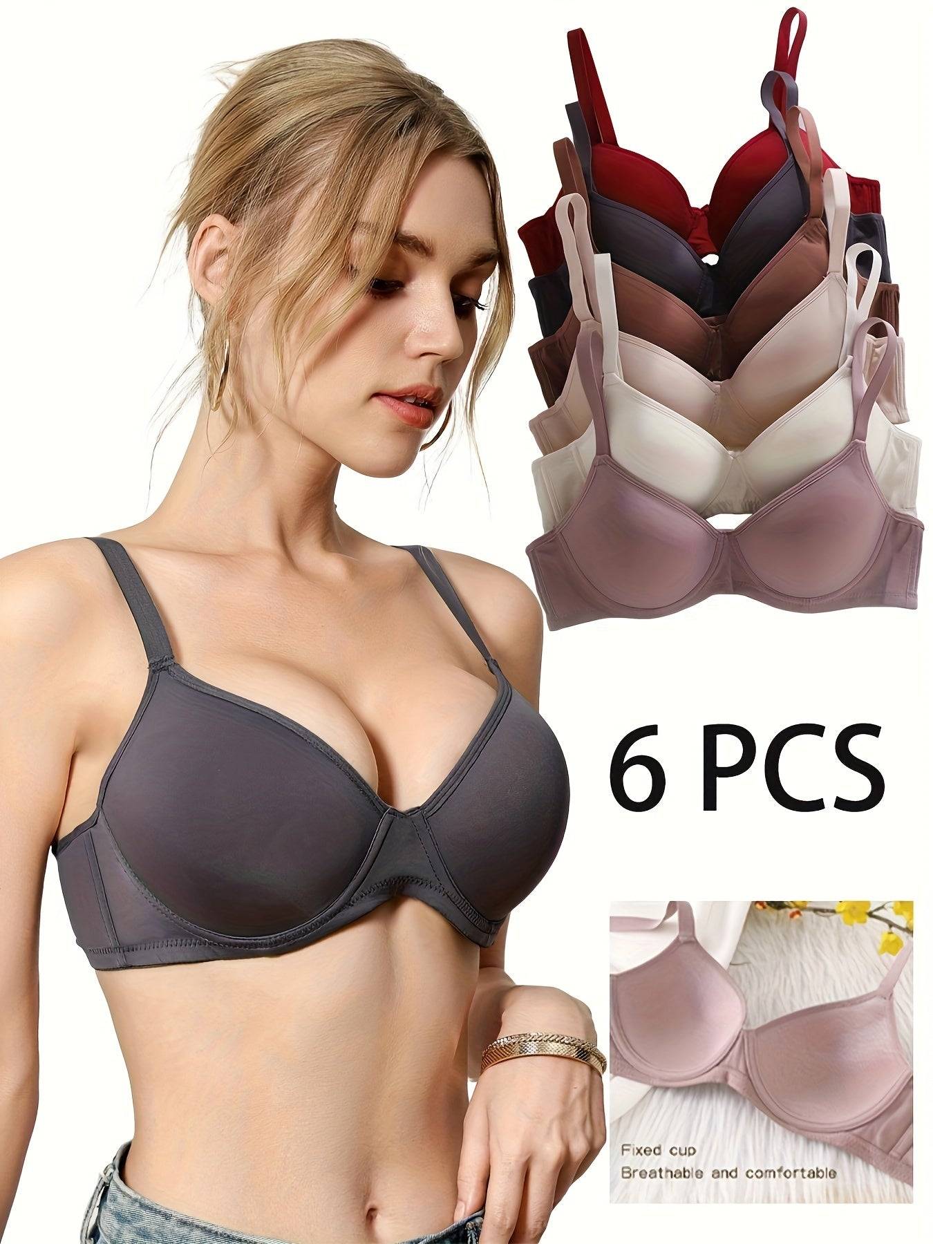 6-Pack Women's Seamless Push Up Bras – Ultra-Soft, Full Coverage with Underwire Support & Non-Detachable Padding, Multi-Color Everyday Wear