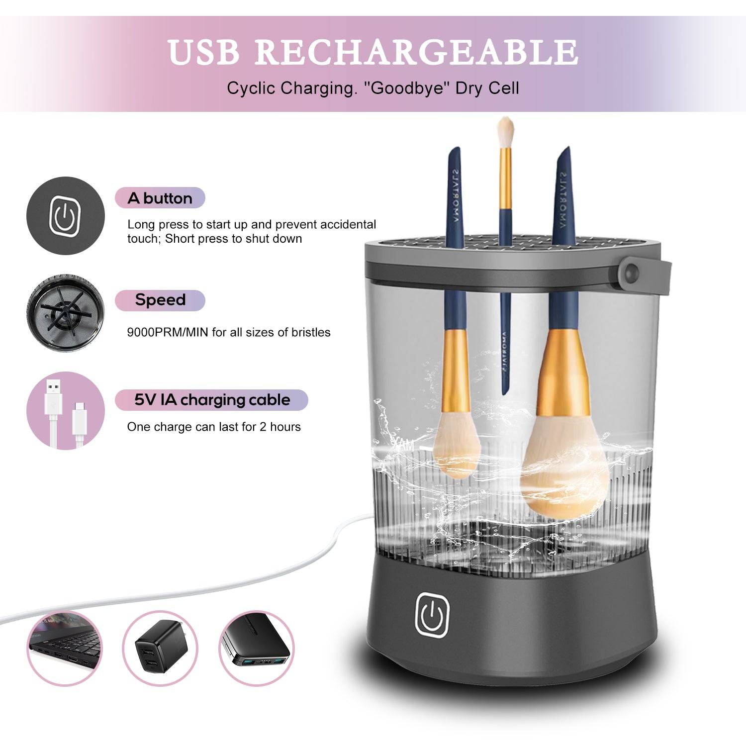 Automatic Electric Makeup Brush Cleaner 9000 RPM