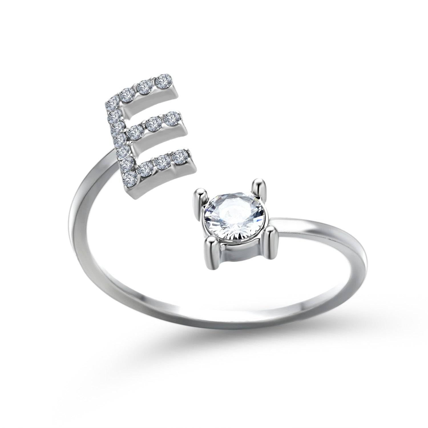 Adjustable Letter Ring with Zircon 26 Initial Design Women