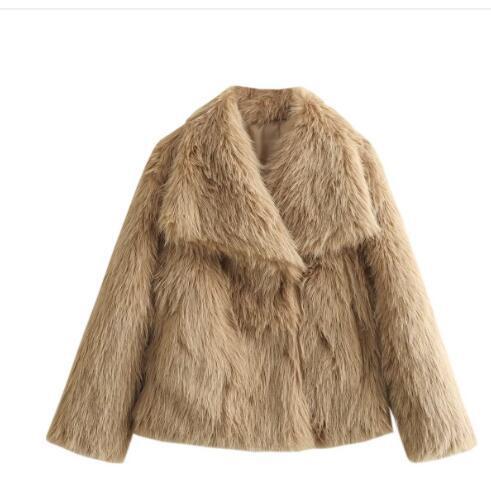Women’s Winter Plush Coat Warm Thick Fluffy Lapel Jacket Long Sleeve Casual Outerwear