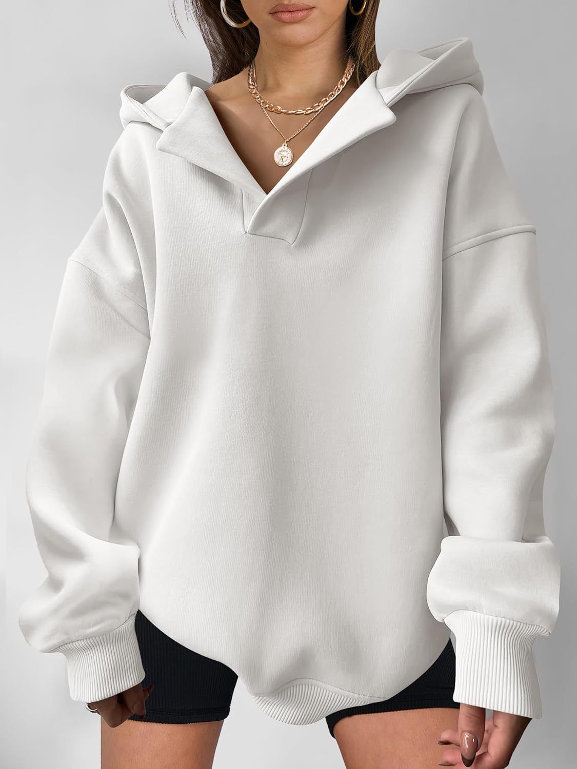 Women Hoodie Solid Color Loose Long Sleeve Pullover