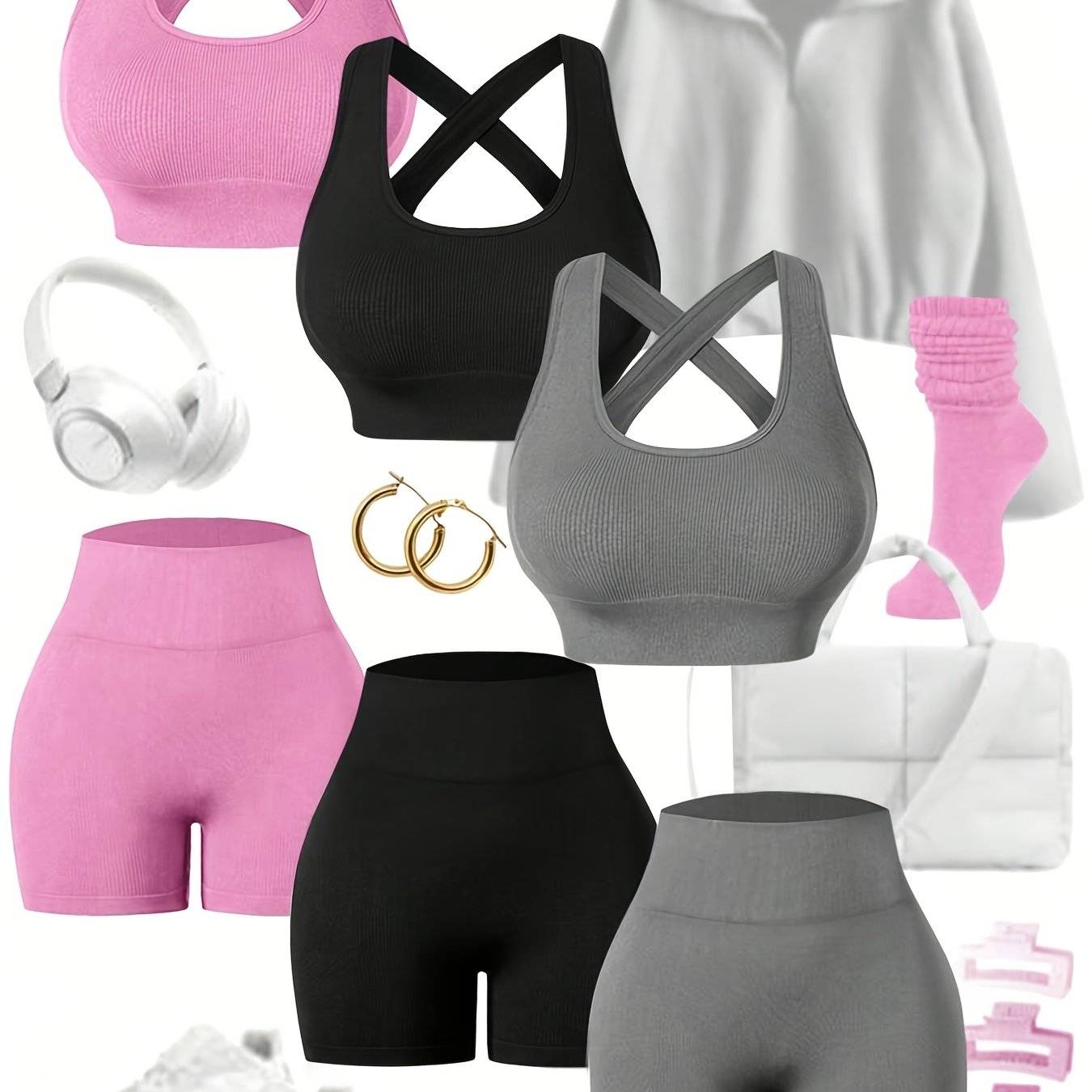 3-Piece Women’s Seamless Sportswear Set with See-Through Back Bra & High-Stretch Shorts, Tight Fit for Training & Fitness