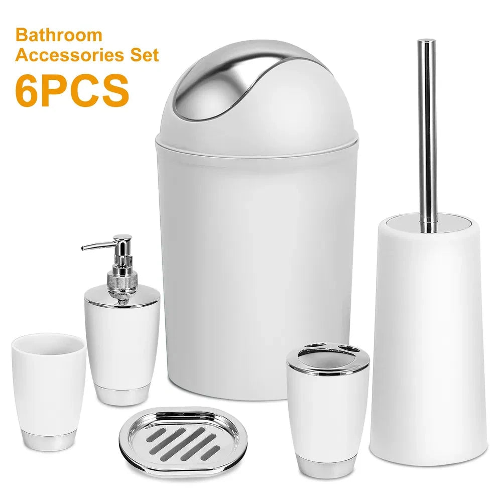 Bathroom Set 6 Piece Accessories with Dispenser and Holder