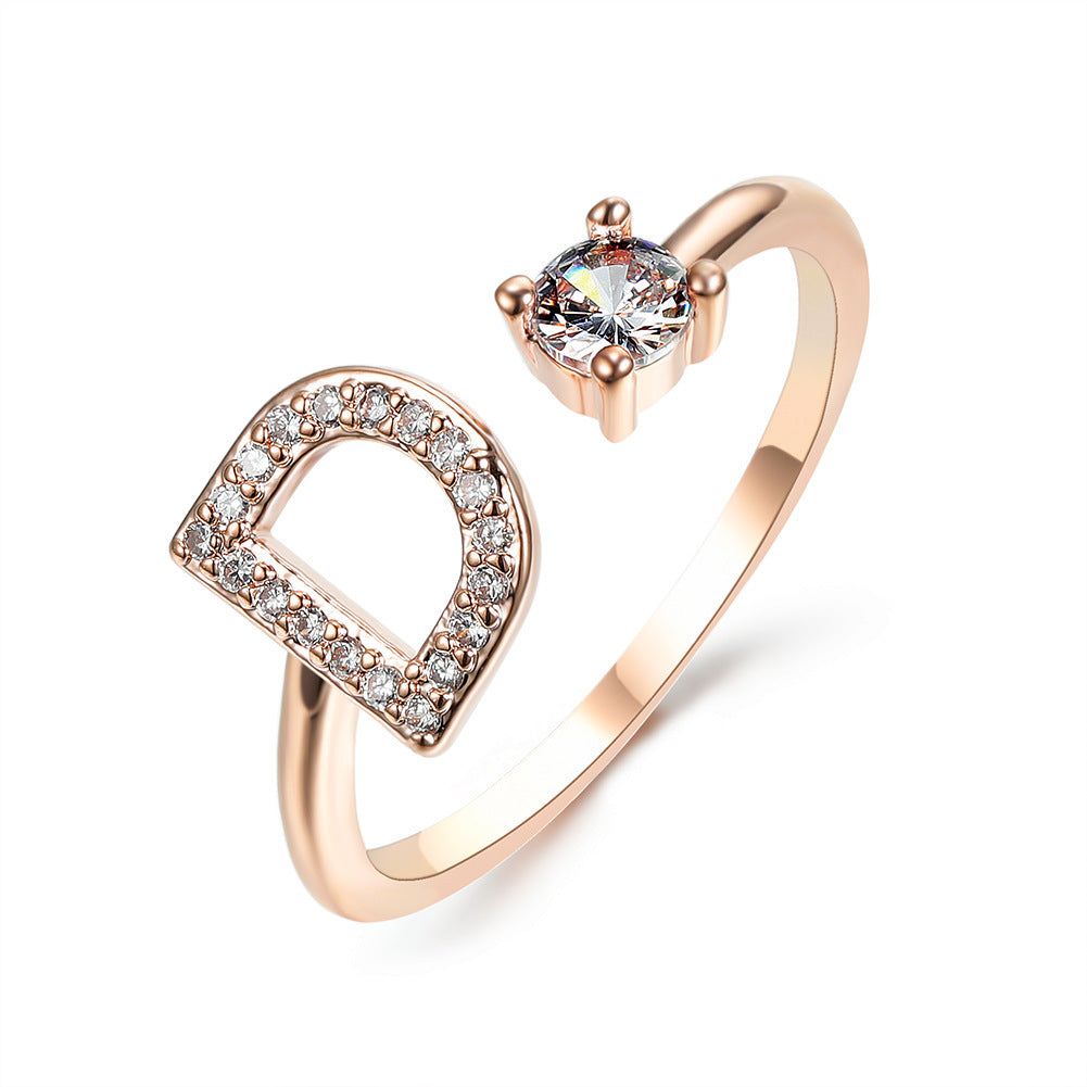 Adjustable Letter Ring with Zircon 26 Initial Design Women