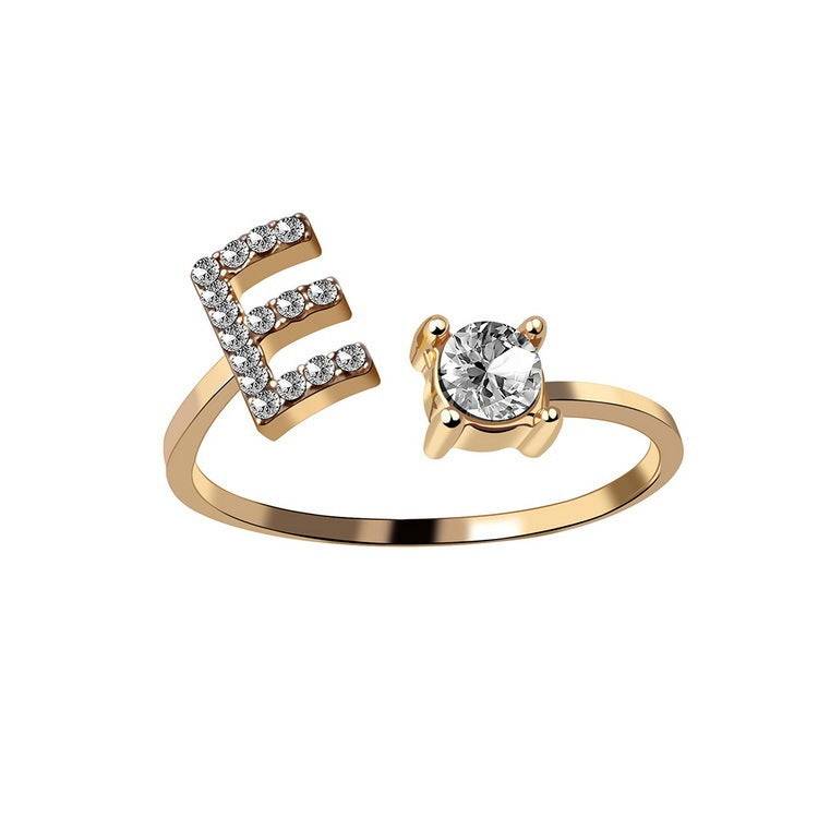 Adjustable Letter Ring with Zircon 26 Initial Design Women