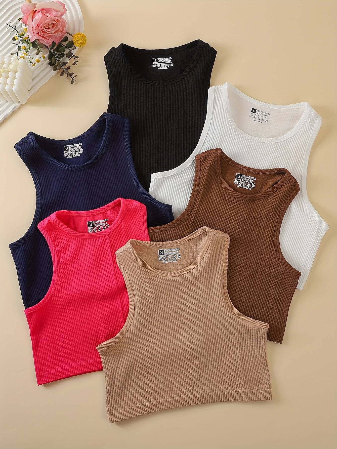 6-Pack Women’s Seamless Sports Bralette Tops Sleeveless Moisture-Wicking Cropped Tanks for Gym & Everyday