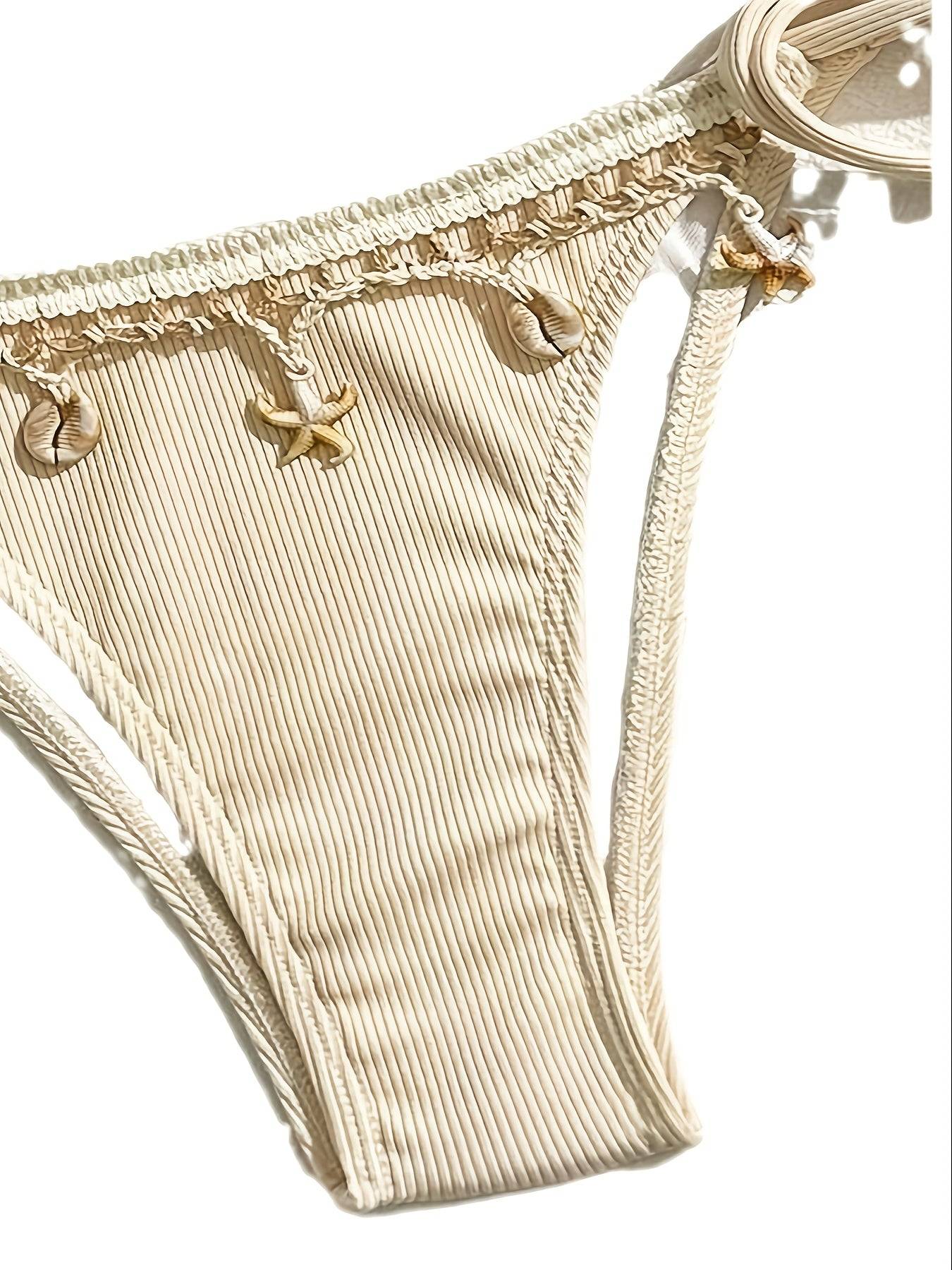 Women's Apricot Bikini Set with Starfish Decorative Straps, Deep V Neck Two Piece Swimsuit for Beach, Swimming Pool.