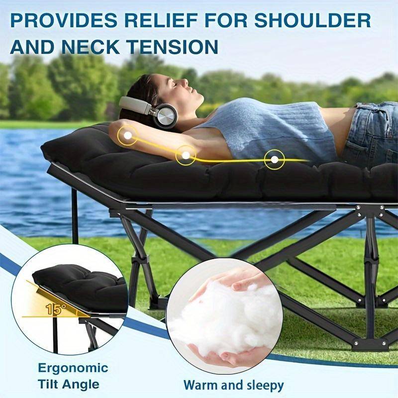 Portable Recliner with Thick Cushion and Easy Fold Design