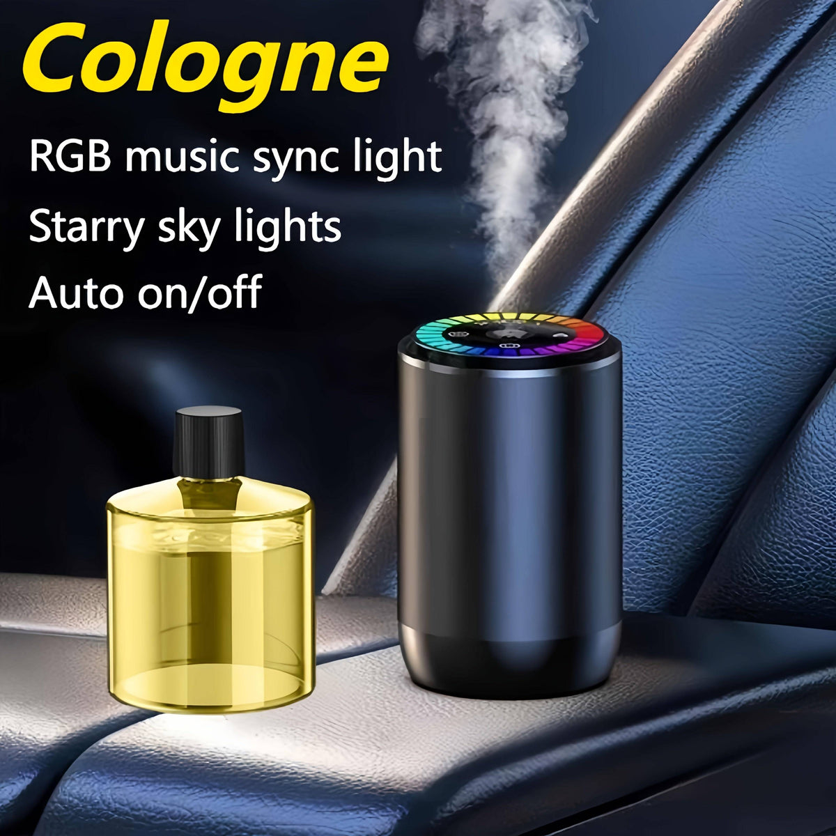 Smart Car Air Freshener with Dynamic Light Show & Starry Sky Mode Essential Oil Diffuser with Adjustable Fragrance Intensity Long-Lasting French Cologne Scent